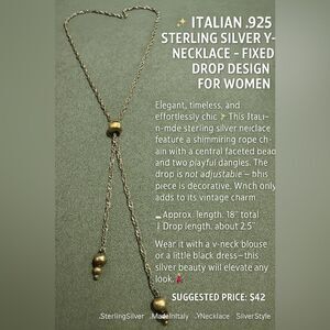 ITALIAN .925 STERLING SILVER Y-NECKLACE – FIXED DROP DESIGN FOR WOMEN